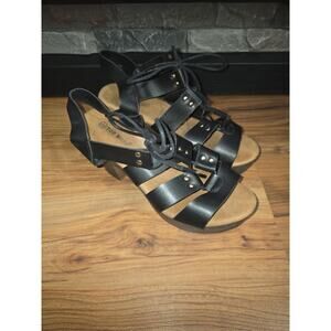 Top Moda Sandals Womens Size 9 Black Block Heel